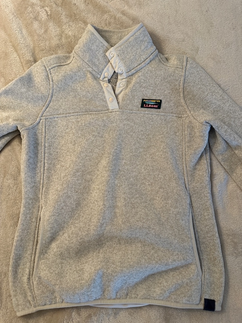 L.L.Bean Light Heather beige Snap-Placket Fleece Pullover